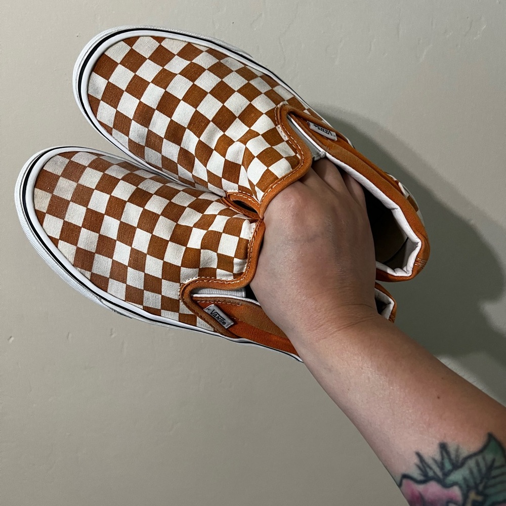 Vans Mustard Yellow and White Checkered Slip On Shoes Size Women’s 8 - Picture 5 of 7